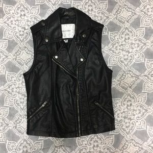 Black faux leather zip-up vest